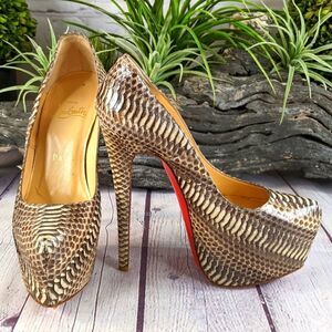 Christian Louboutin Daffodile Snakeskin Red Sole Platform Pump, Stone
